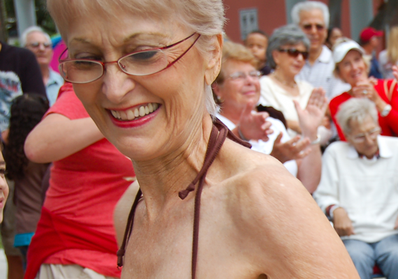 woman in street dancing