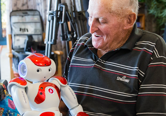 man with robot